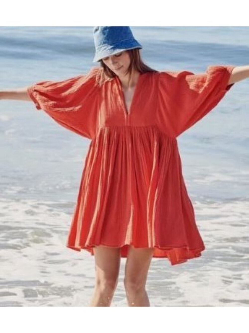Anthropologie Sundry Tunic Boho Dress Size 0 XS Electric Red Gauze Flowy NEW